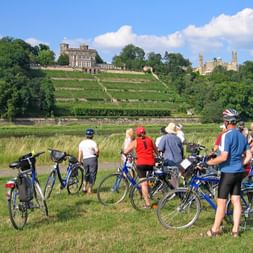 Group of cyclists having a break
