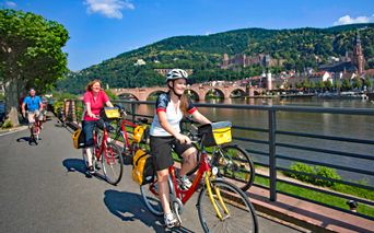 Cyclists near historic centre of Heidelberg