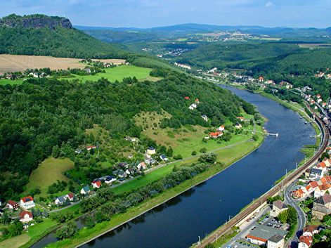 View from above to the river Elbe